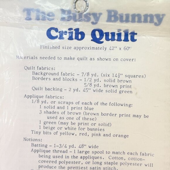 Busy Bunny Crib‎ Quilt Pattern Yours Truly Vintage 70s Machine Applique - Picture 7 of 8